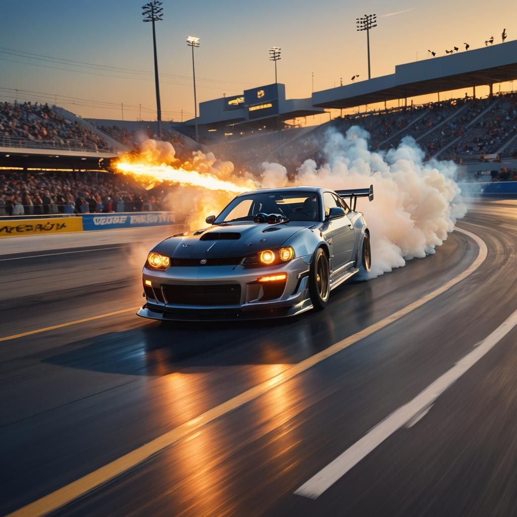 Pihole at Dragstrip with Smoking Wheels in Fauvist Colors