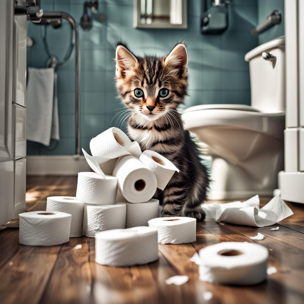 Adorable Kitten Chaos in Modern Bathroom
