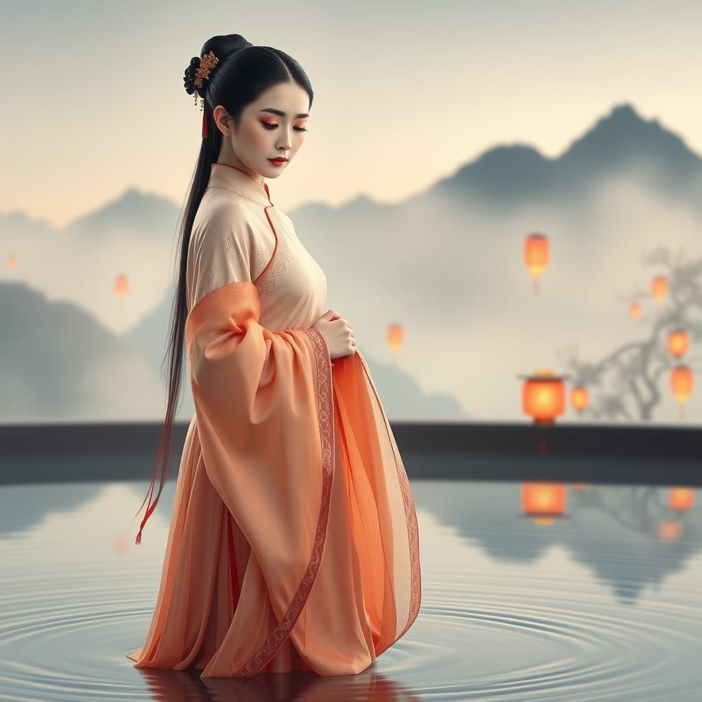 East Asian Goddess in Traditional Chinese Aesthetic with Wat...