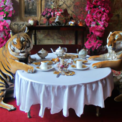 Tigers Enjoying an Elegant High Tea