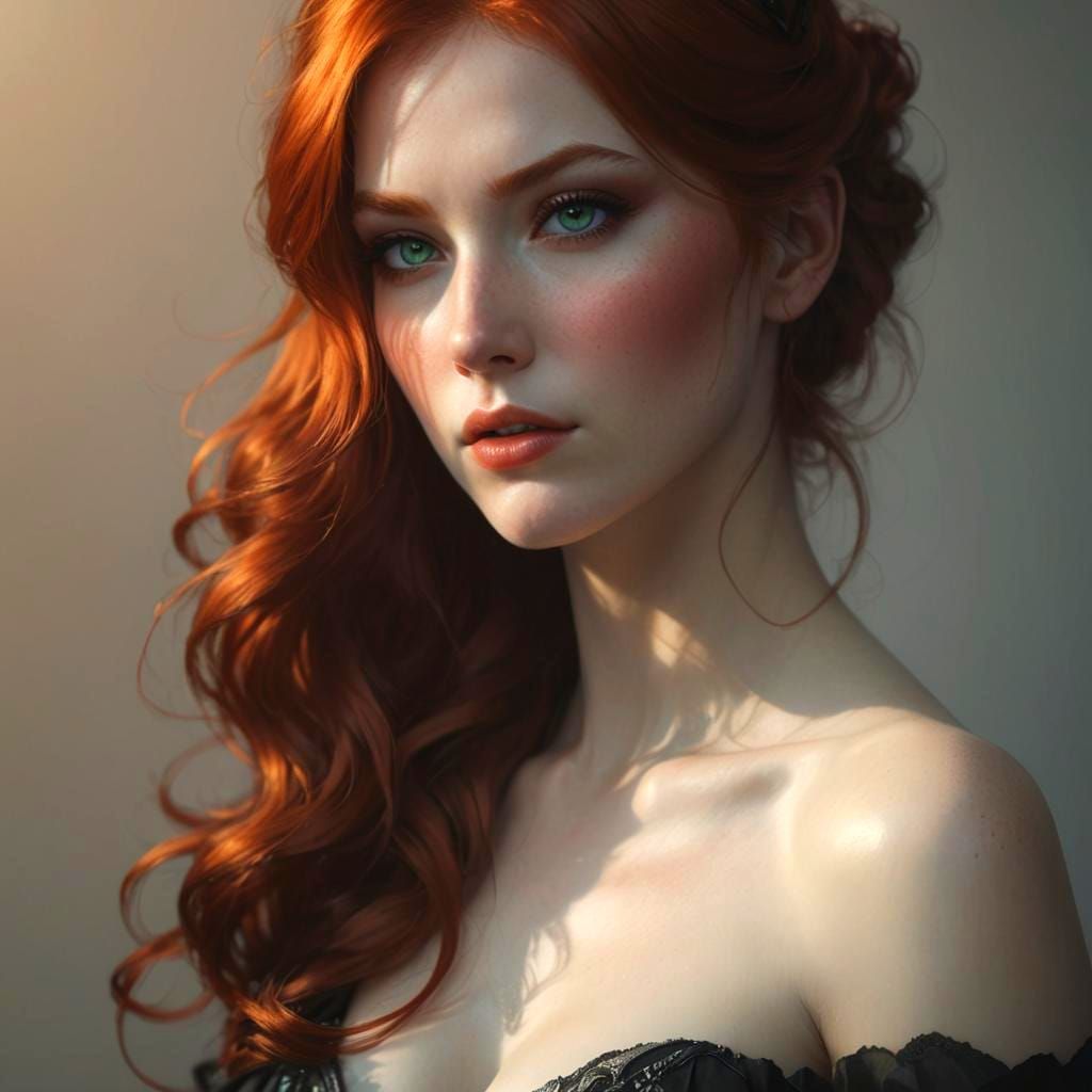 Redhead Portrait in Black and White Concept Art