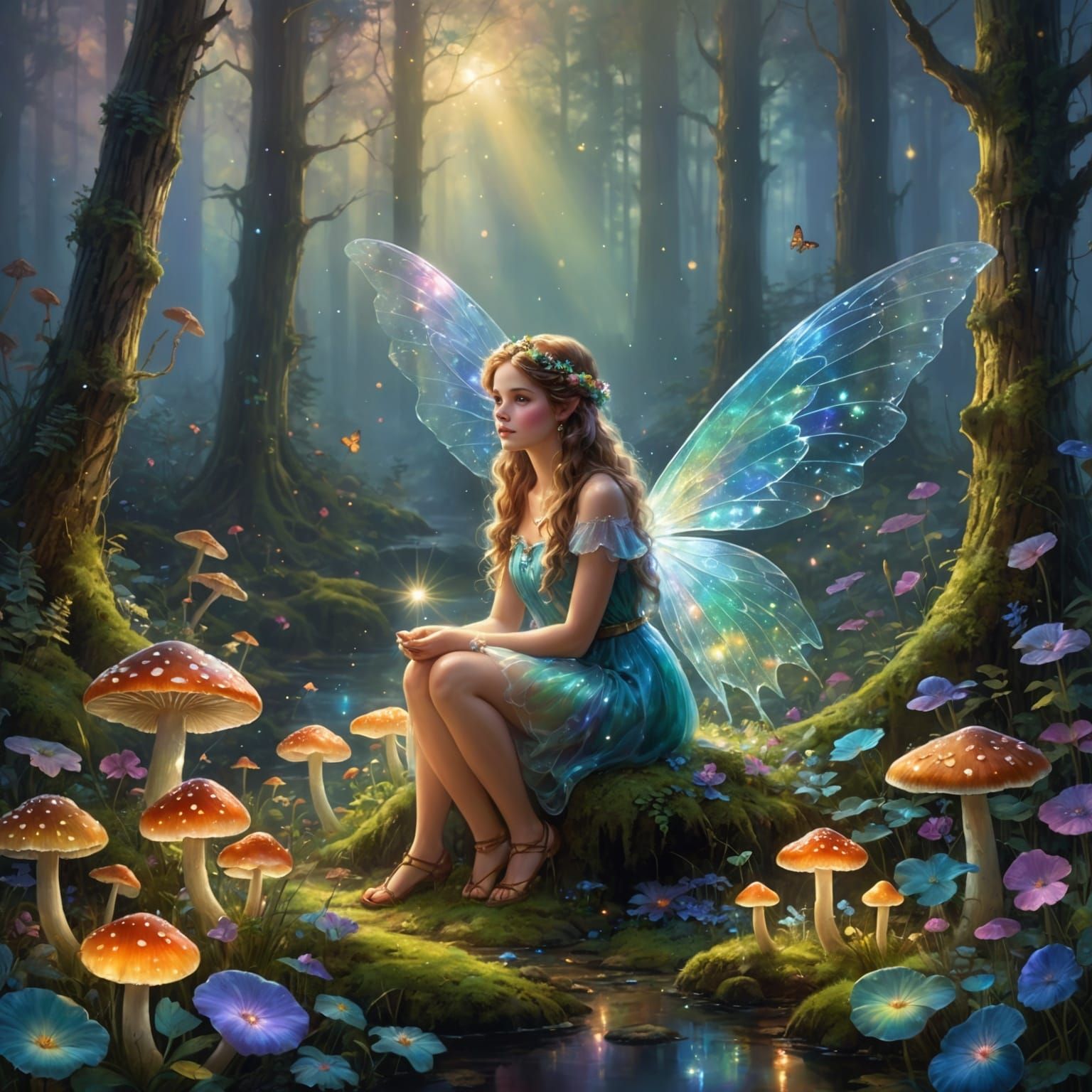 Ethereal Fairy in Magic Crystal Mushroom Forest