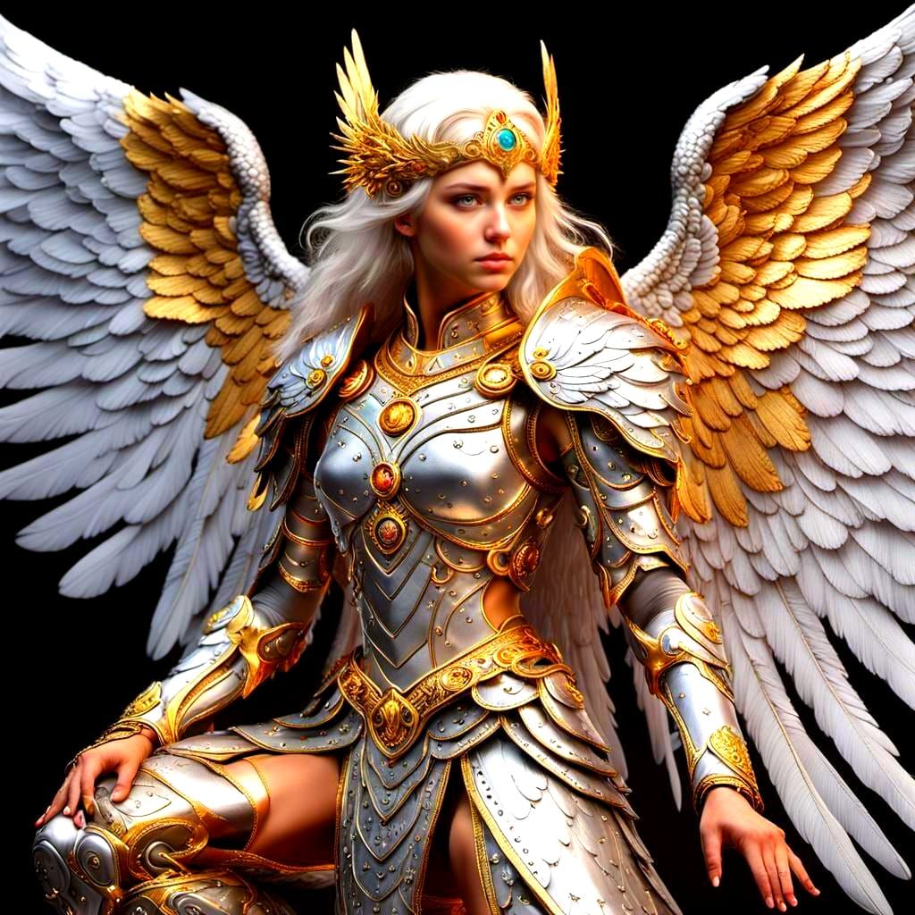Hyperrealistic Gold Warrior Angel in Prayer