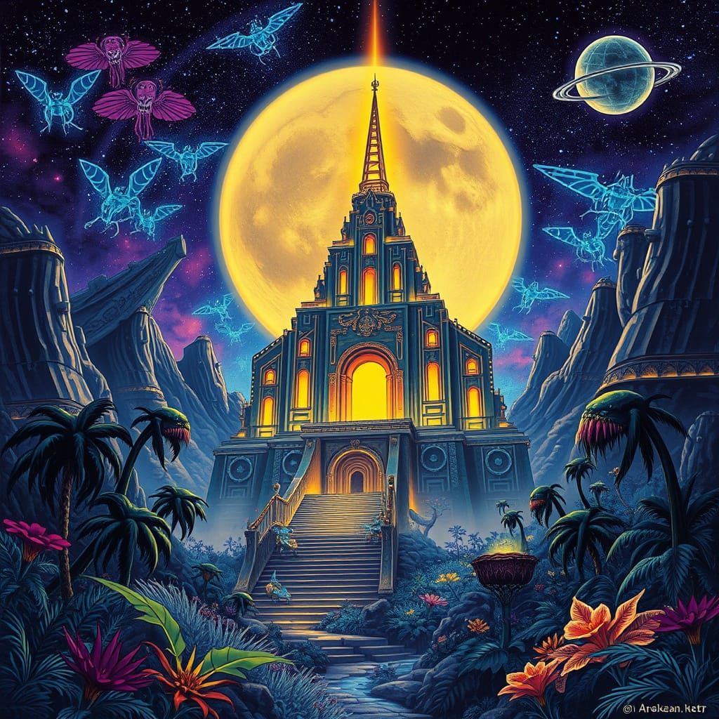 Ancient Alien Temple on Retro-Futuristic Shrine World