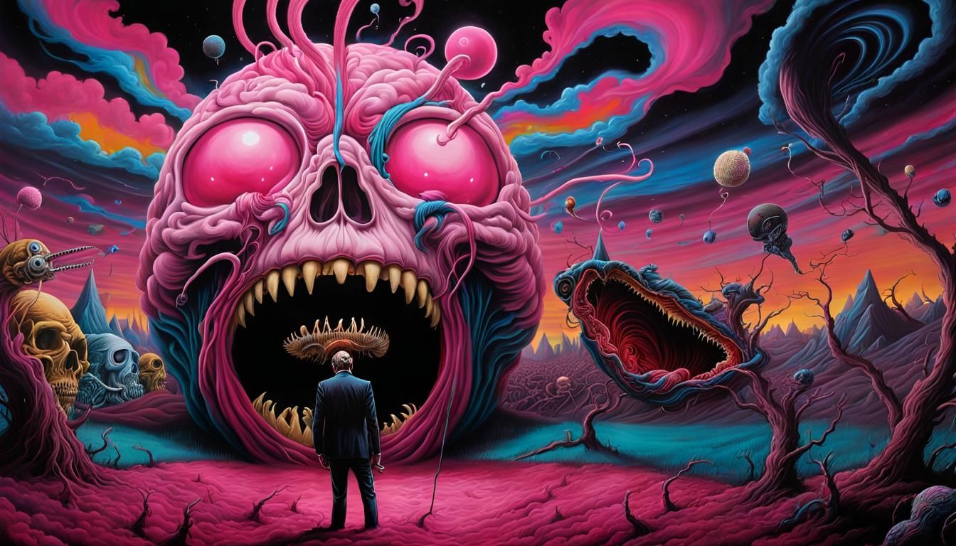 Surreal Worm Brain in Psychedelic Mixed Media