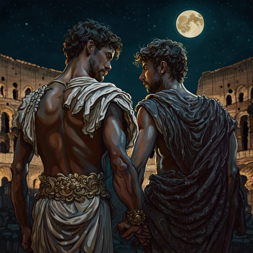 Gay Roman Lovers Walking in Ancient Rome