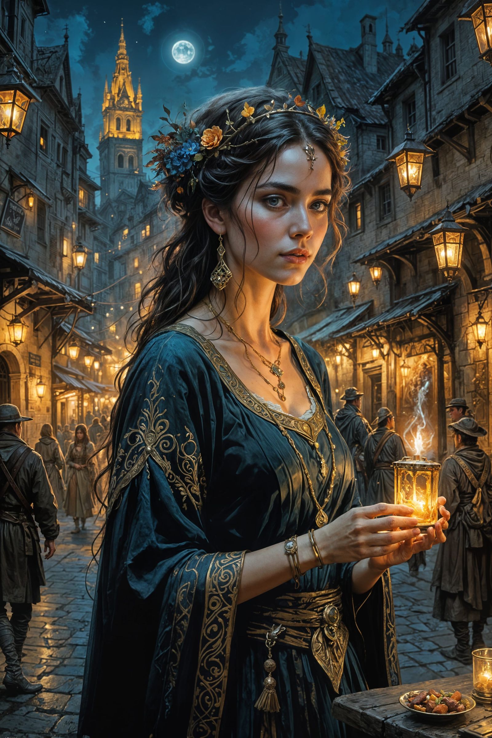 ancient medieval evening festival of lights