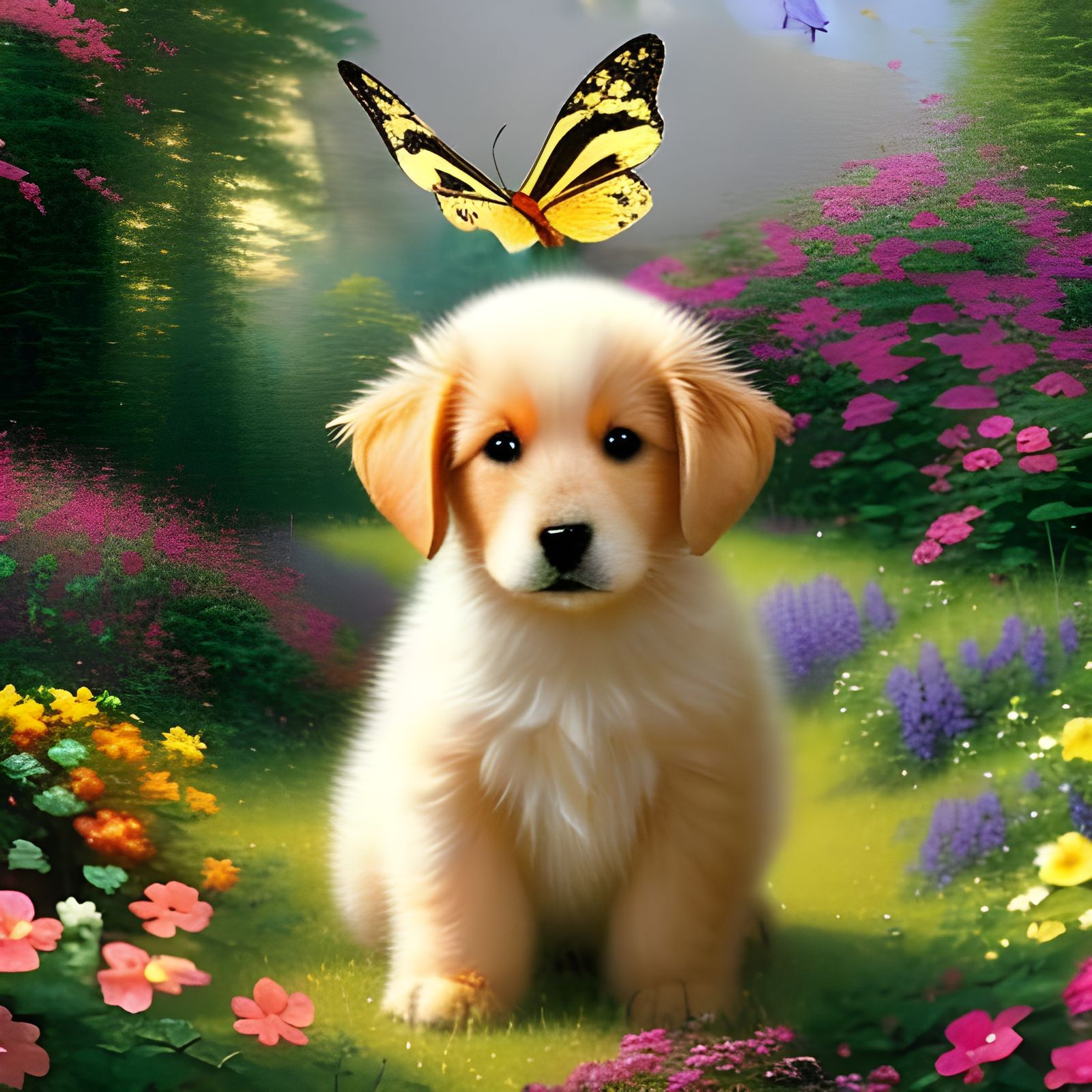 Golden Butterfly Shimmers with Blurred Colors