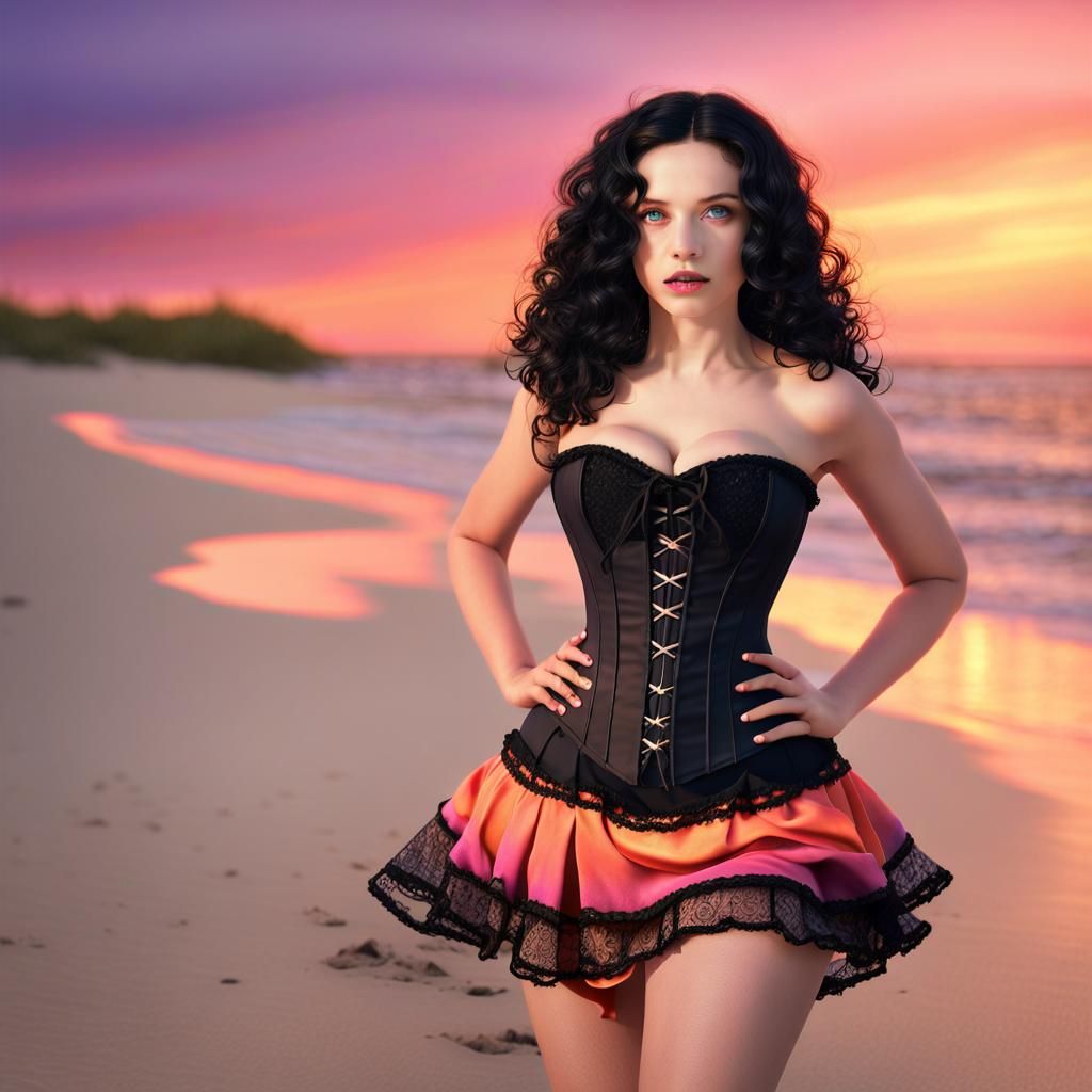 Summer Witch on Beach at Sunset, Fantasy Art