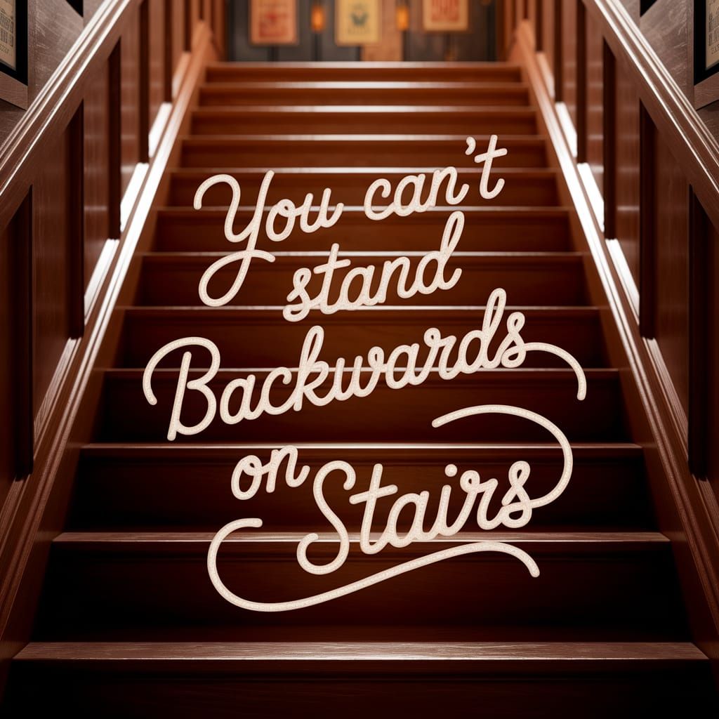 Illuminated Cursive Sentence on Wooden Staircase