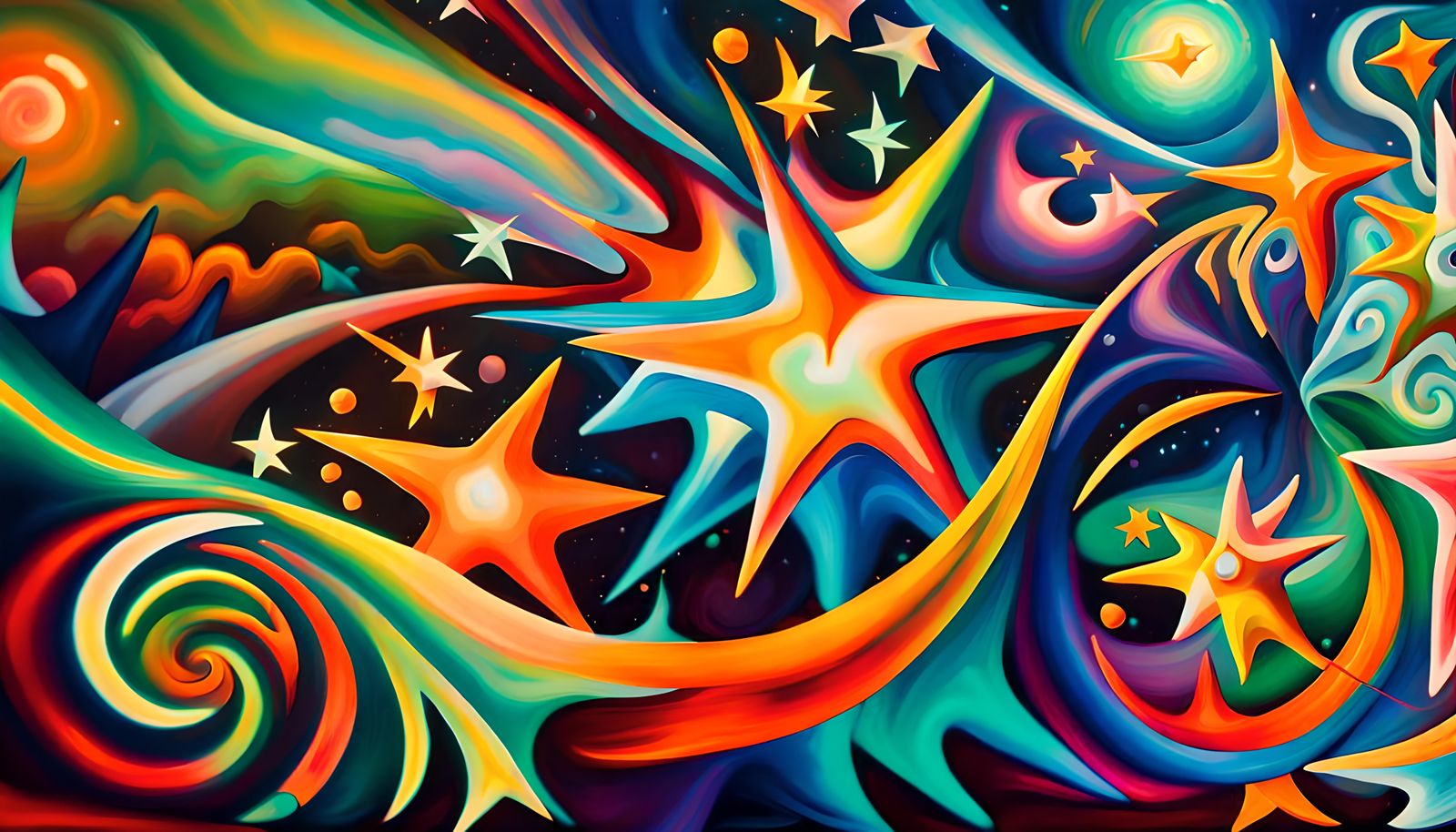 Iridescent Stars in Electromagnetic Maelstrom as Naive Art