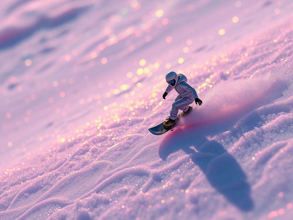 Microscopic Snowboarder on a Salt Crystal Slope in Vibrant C...
