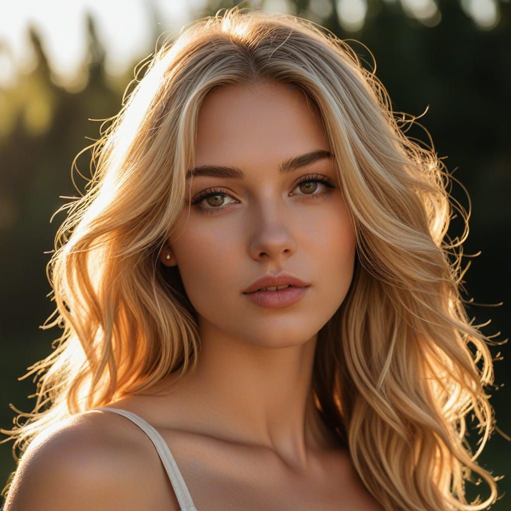 Photorealistic Portrait of a Blonde Woman in Golden Light