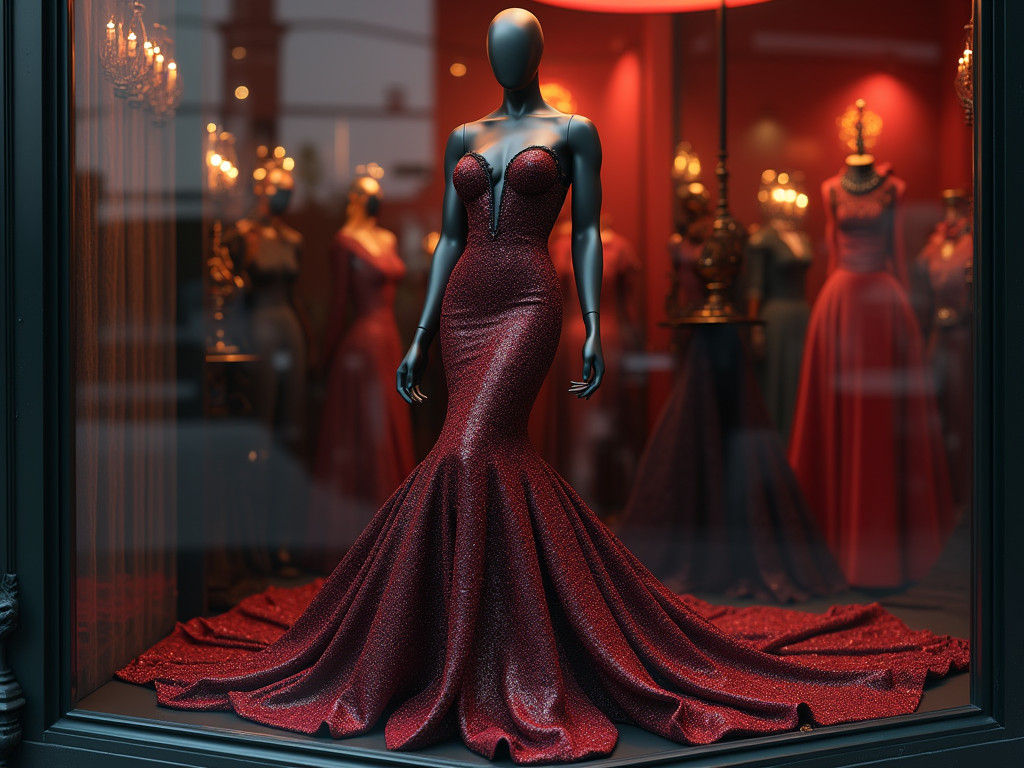Gothic Black and Red Wedding Dress Display