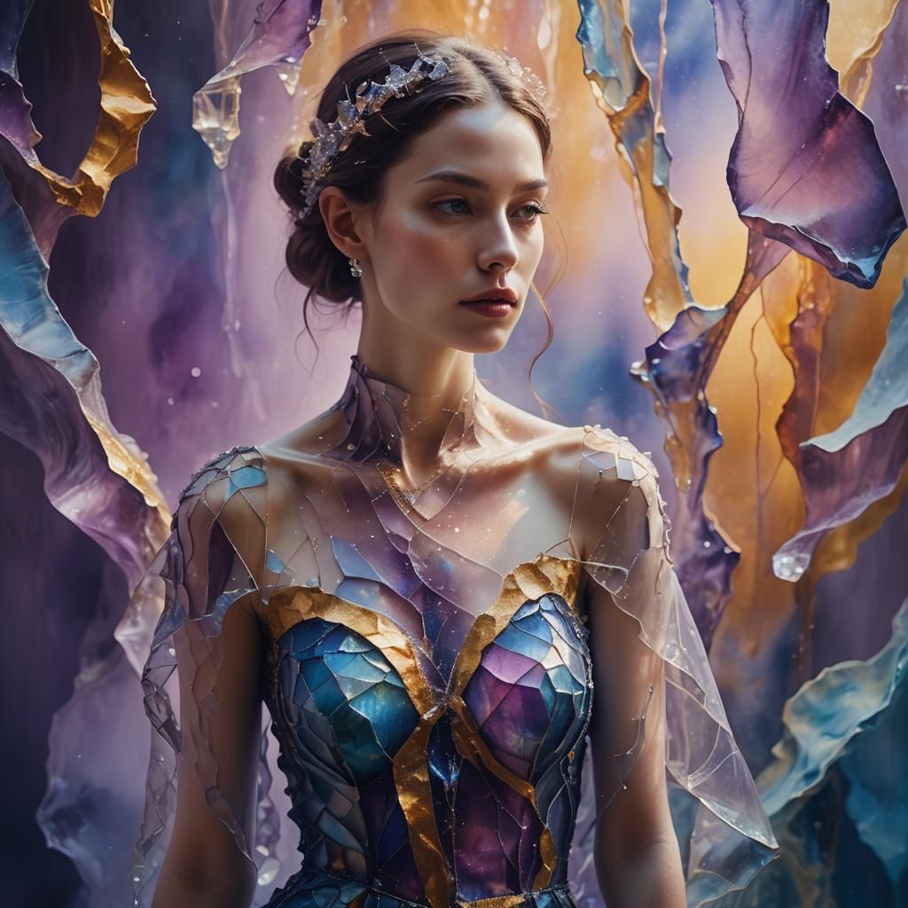 Surreal Woman in Crystalline World, Rothko-Inspired