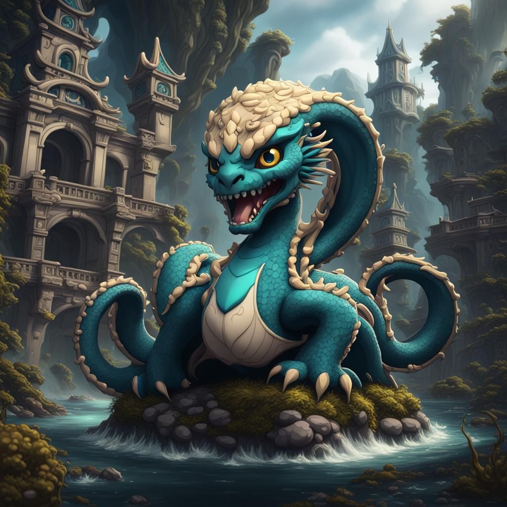 Chibi Dream Hydra in Detailed Matte Painting