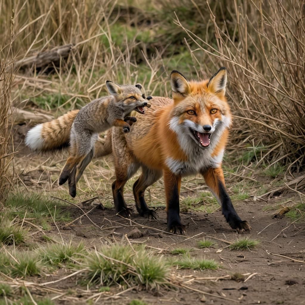 Fox with Rabbit: A Victorious Hunter's Gaze