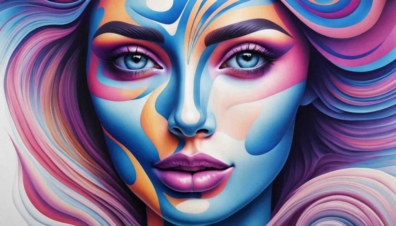 Surreal Woman's Face Melts into Abstract Pattern
