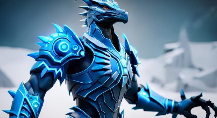 Futuristic Ice Dragon Warrior in Sci-Fi Armor