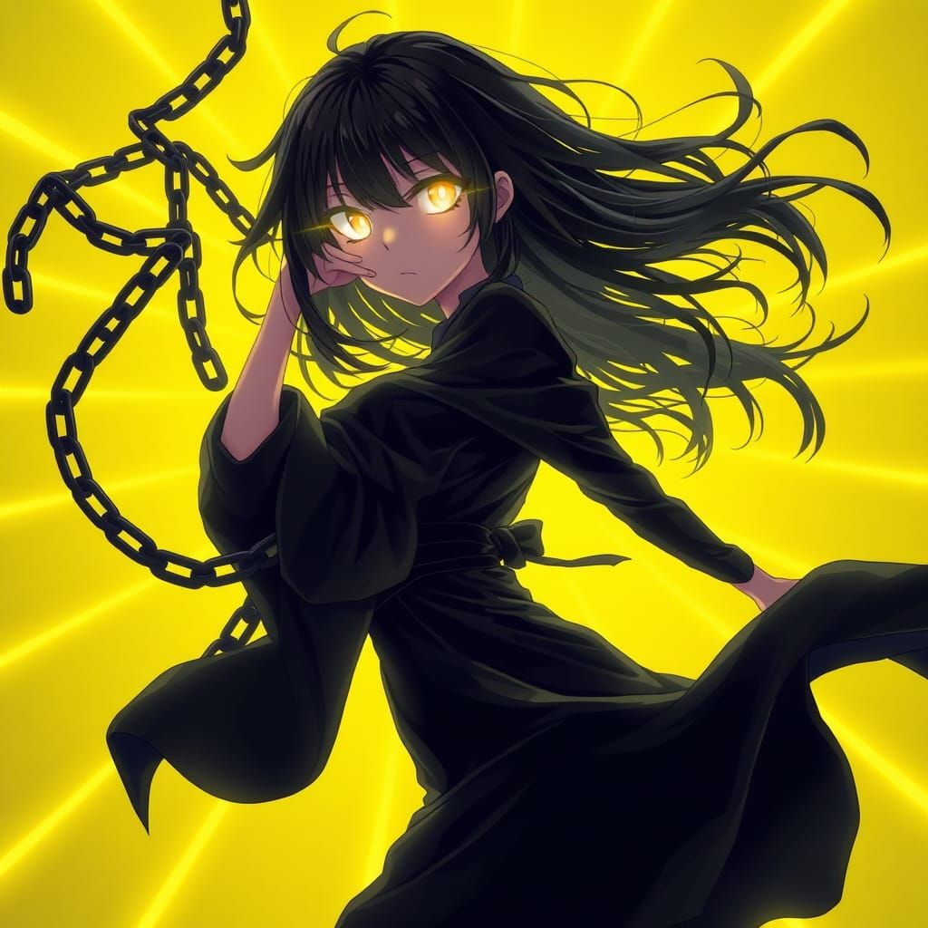 Glowing Anime Girl in Neon Yellow Abyss