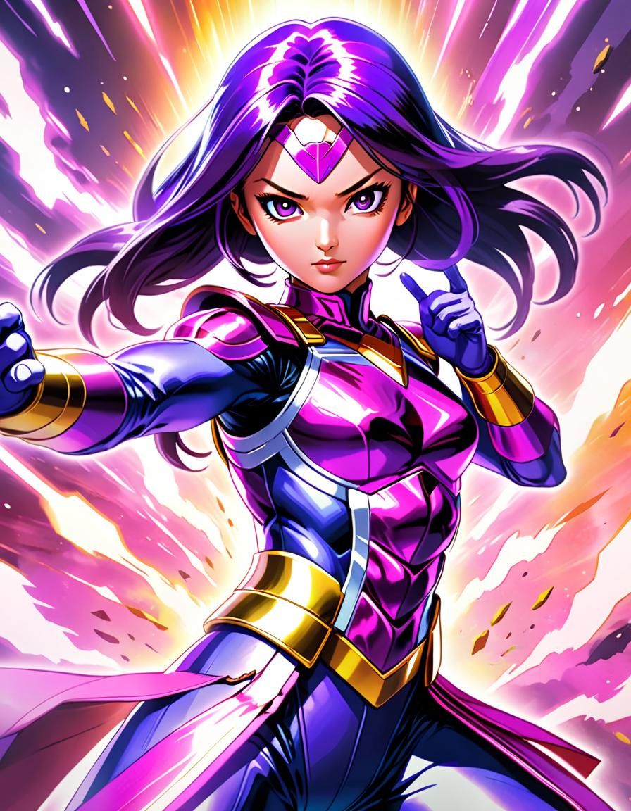 Psylocke as Purple Super Sentai Hero in Tokusatsu Style