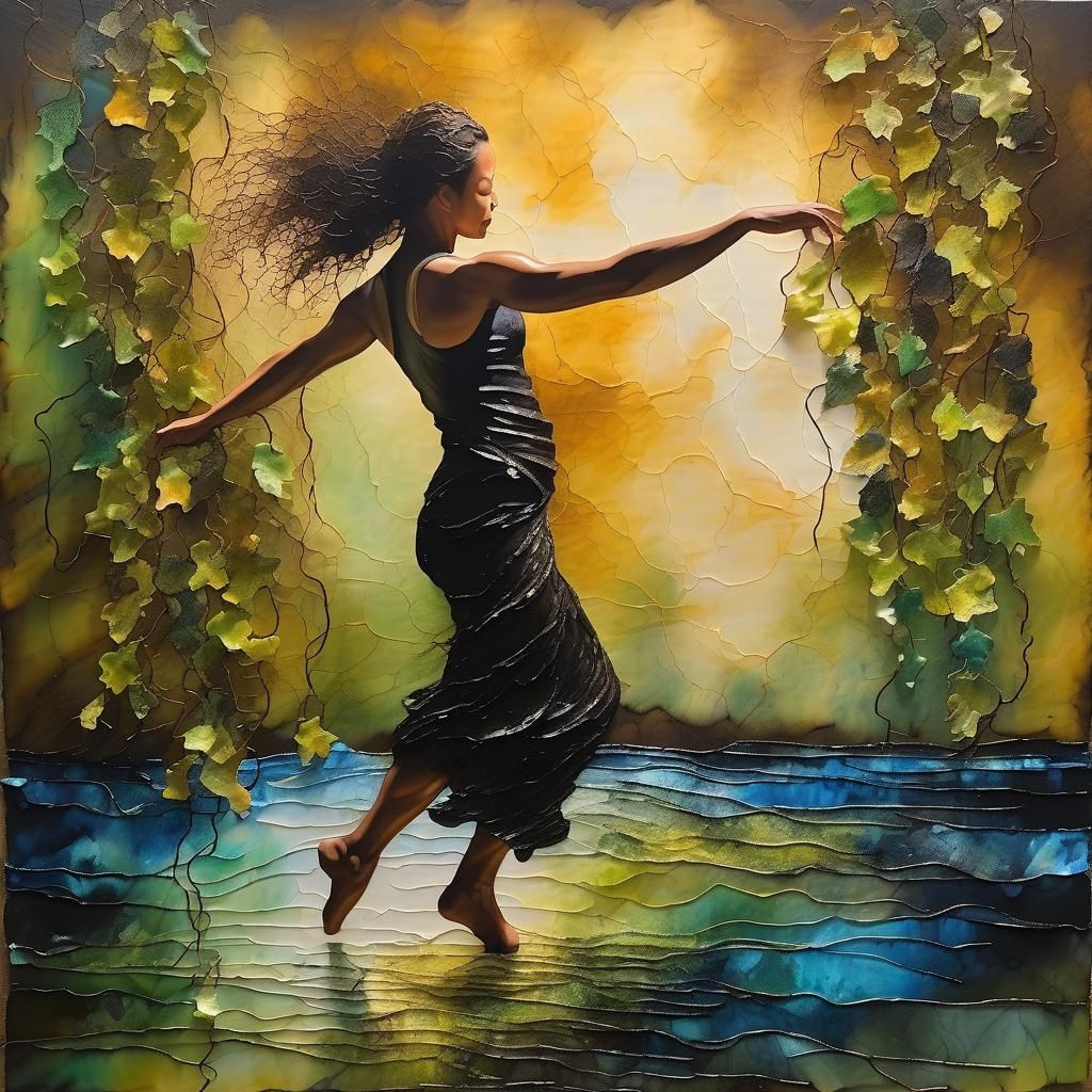 Expressive Dance Connected to Nature as Oil Painting