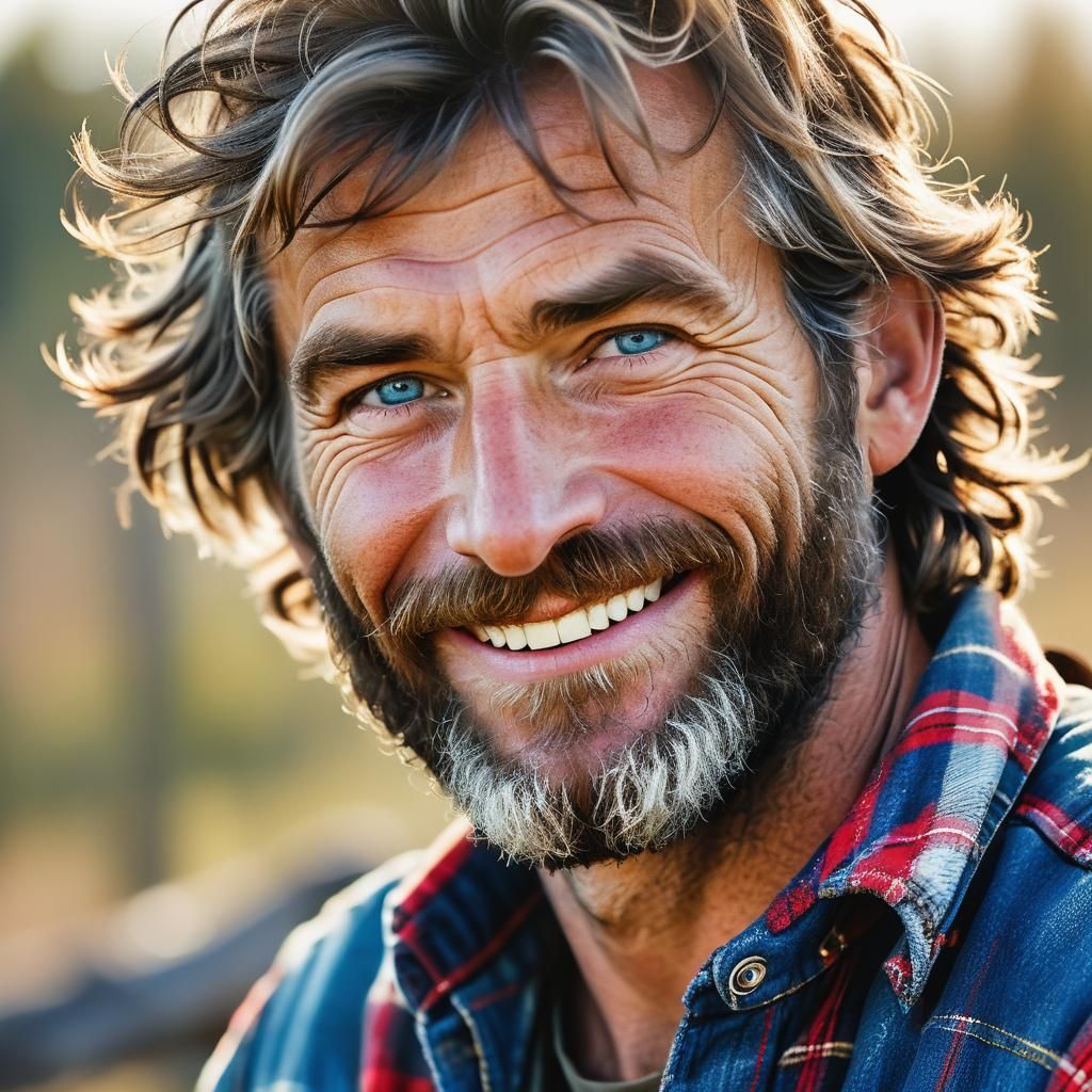 Rustic Portrait: Rugged Man in Denim and Flannel