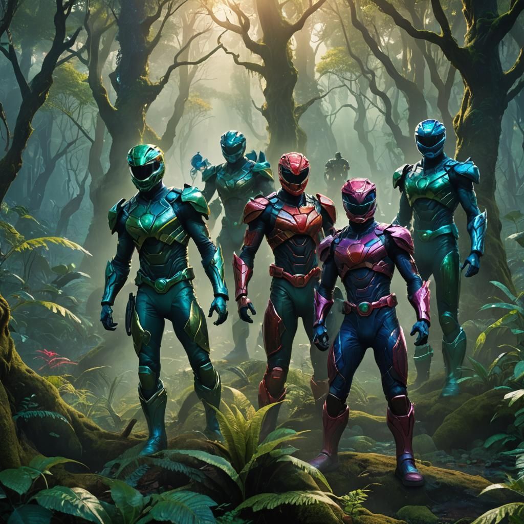 Power Rangers in Mythical Forest: Fantasy Concept Art