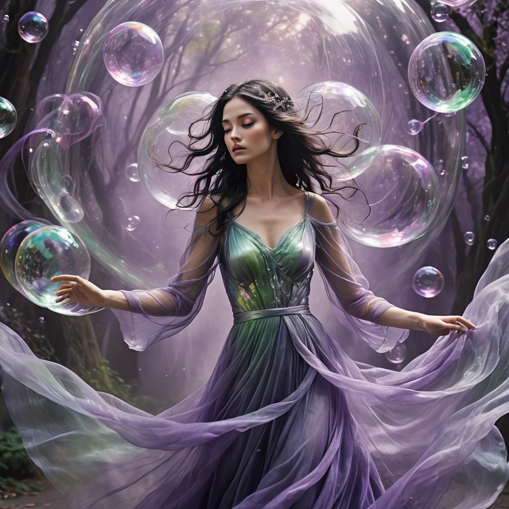 a double exposure of an alien temptress in purple motion blu...