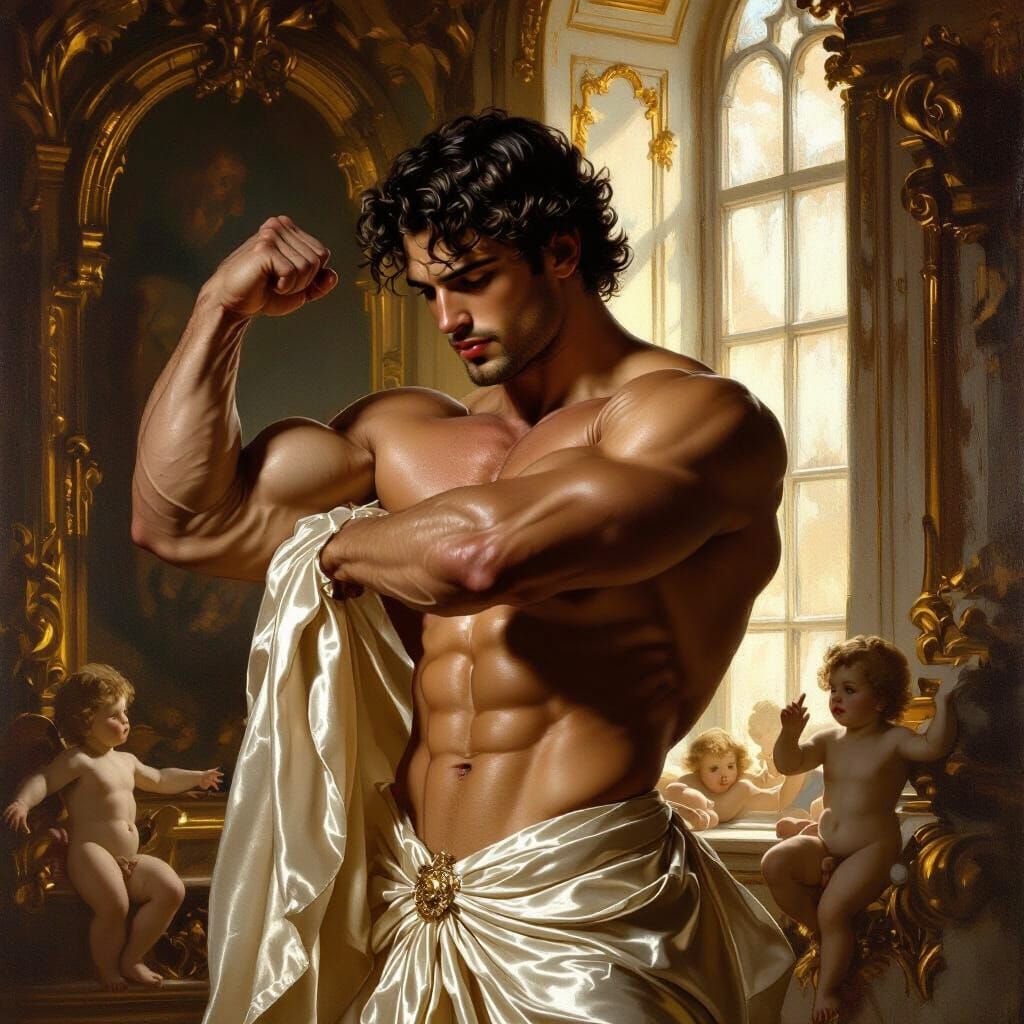 Baroque Masterpiece: Muscular Figure in Opulent Salon