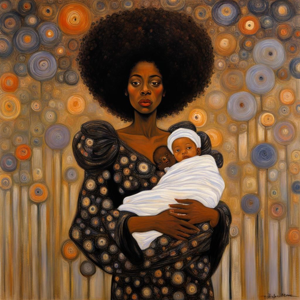 Mother and Child in Surreal Animated Style