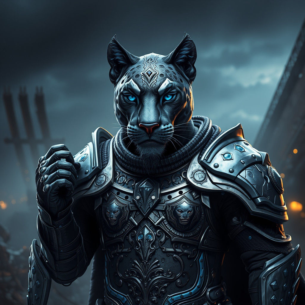 Armored Panther-Viking Hybrid in Heroic Pose