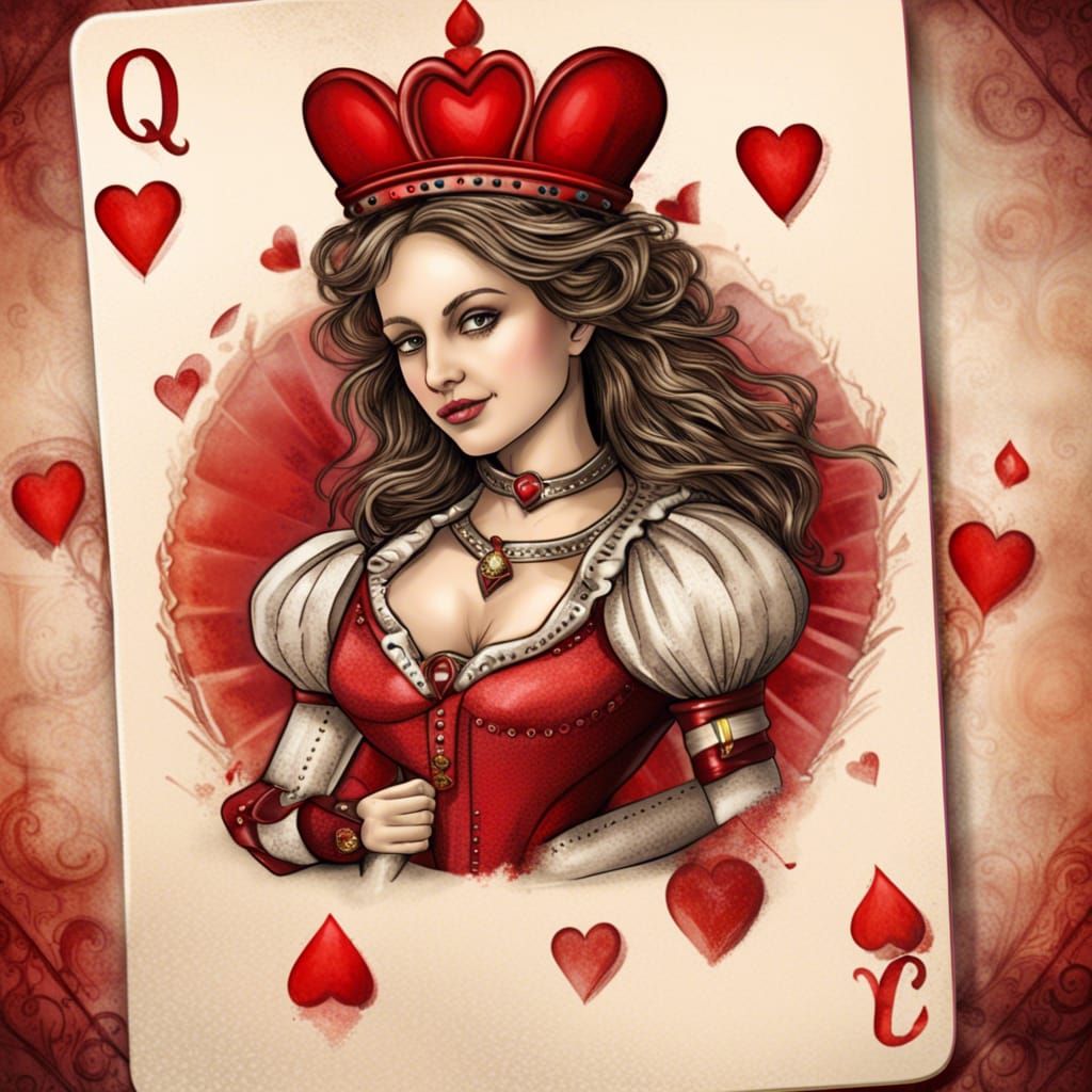 Detailed Romantic Queen of Hearts Card