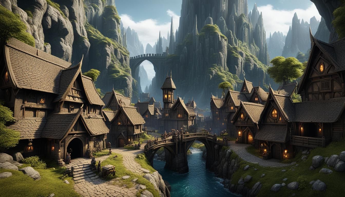 Epic Fantasy Dwarven Village: Detailed Digital Rendering