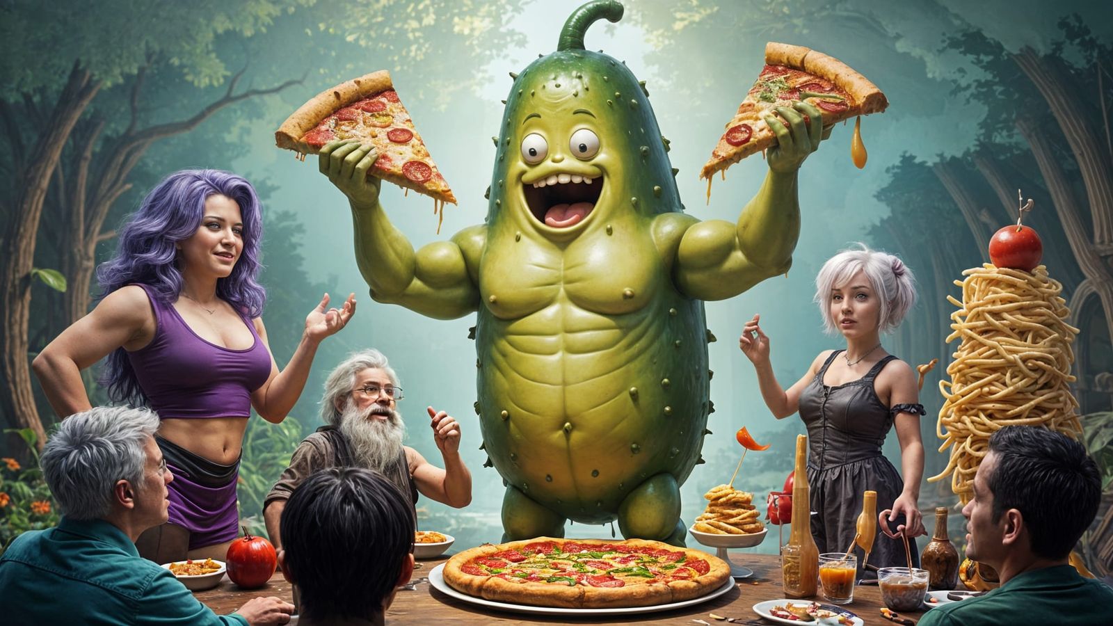 Surreal Pickle Pizza Party With Friends