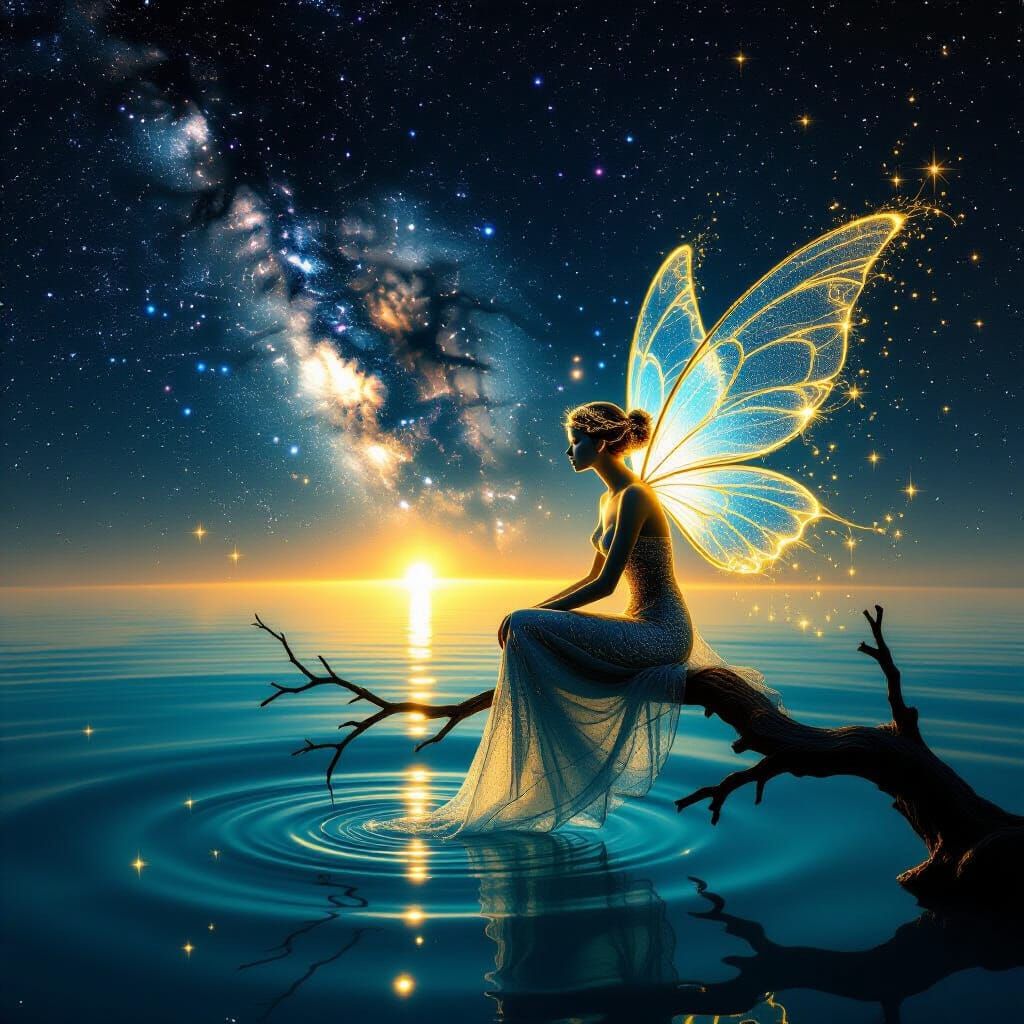 Mythical Creature Flies Through Glittering Space