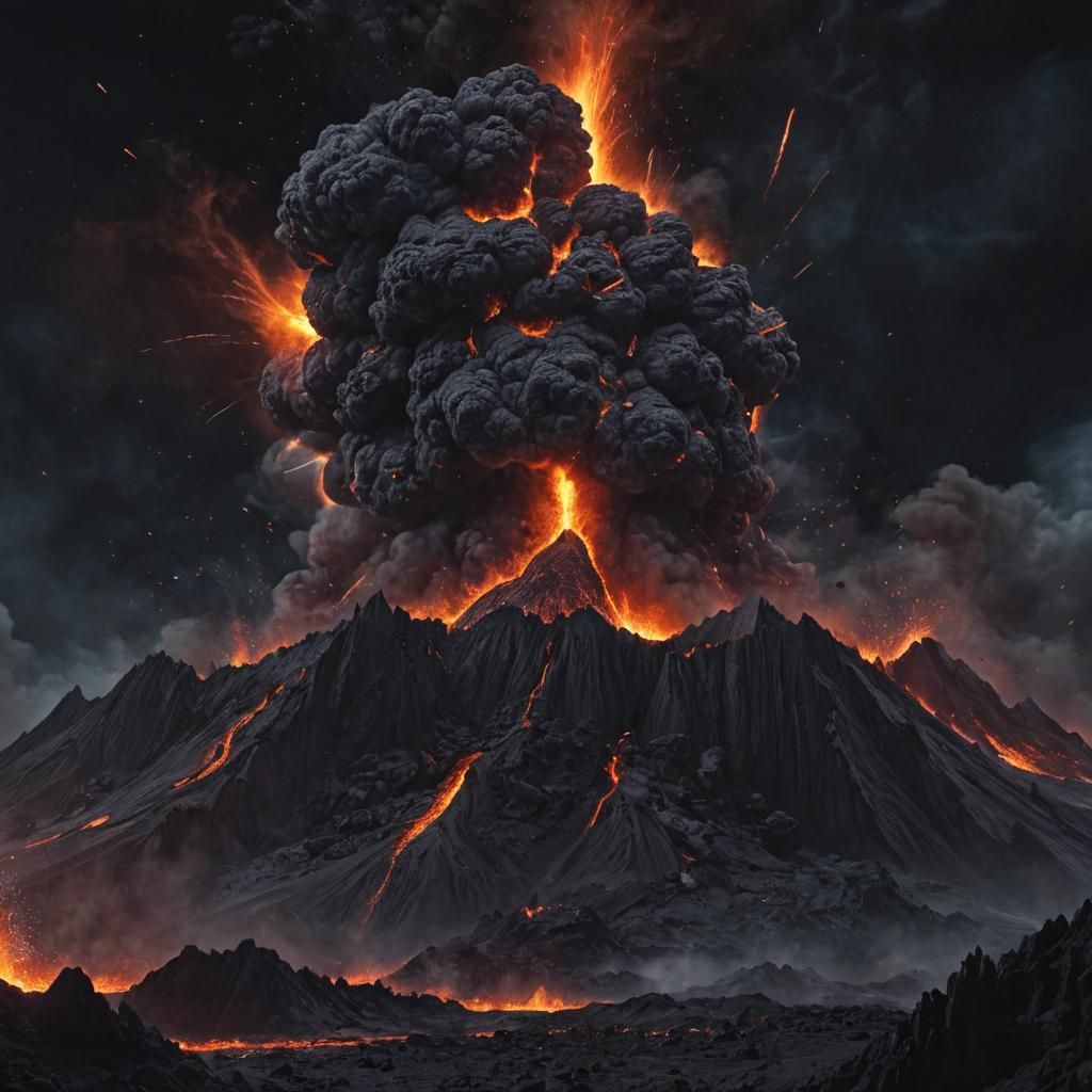Volcanic Eruption Under a Black Moon in Fantasy Style