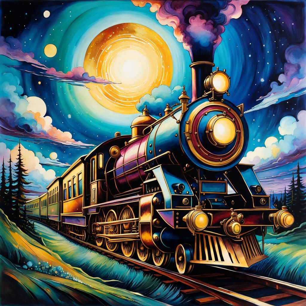 Steampunk Train in Cel-Shaded Expressionist Style