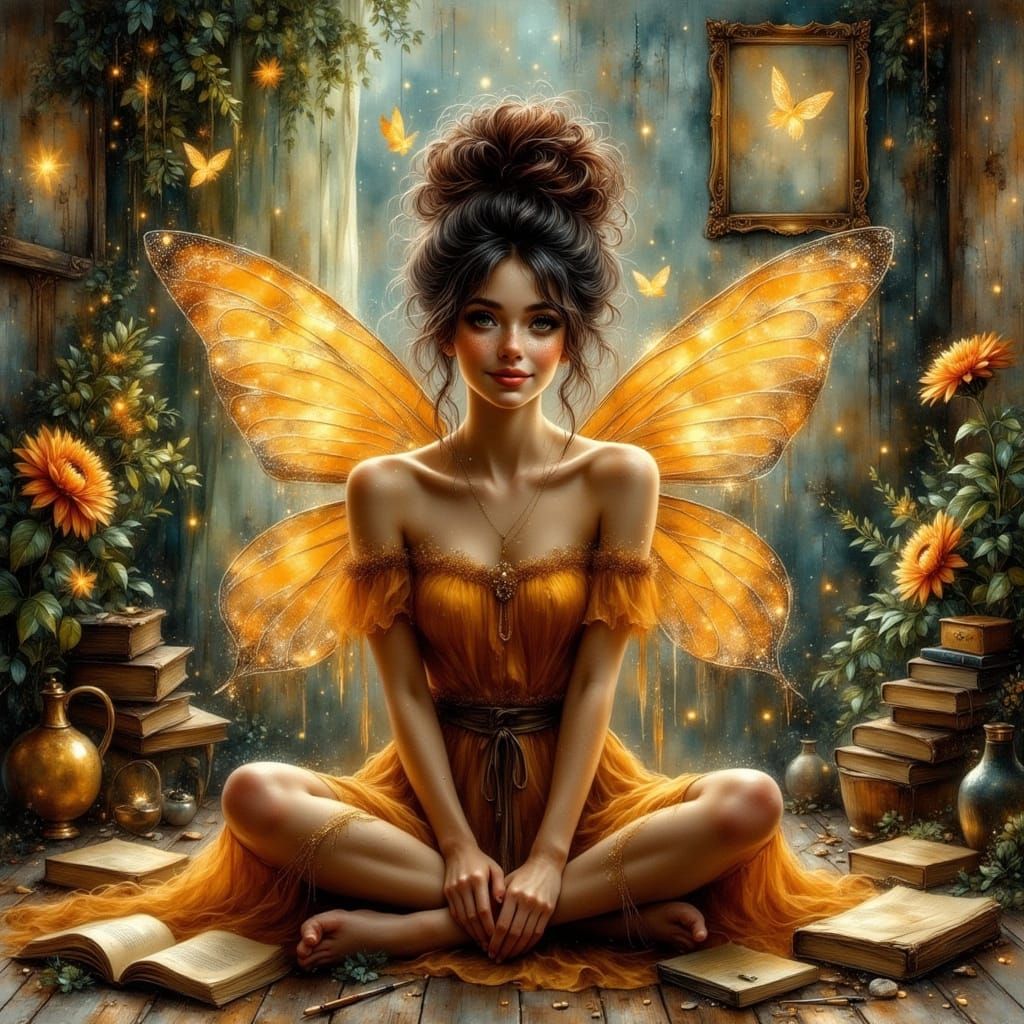 Magical Chestnut Hair: Surreal Bedroom Scene