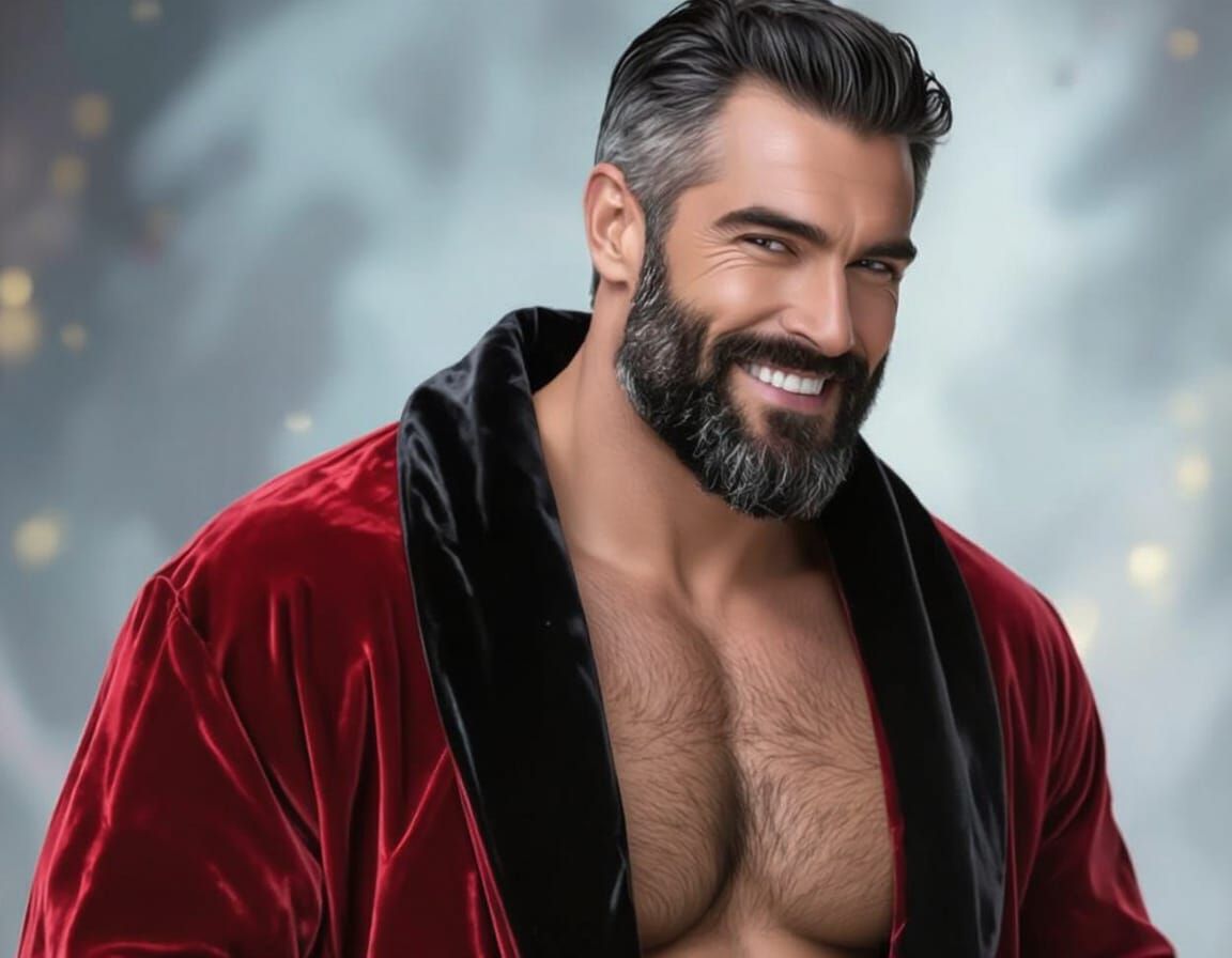 Handsome Gentleman with Silver-Grey Beard in Velvet Robe