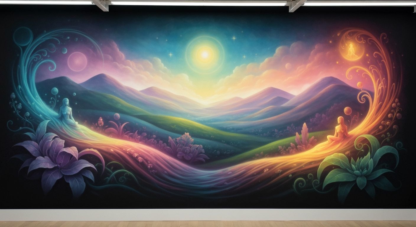 Airbrushed Mural of Interconnected Spiritual Landscape