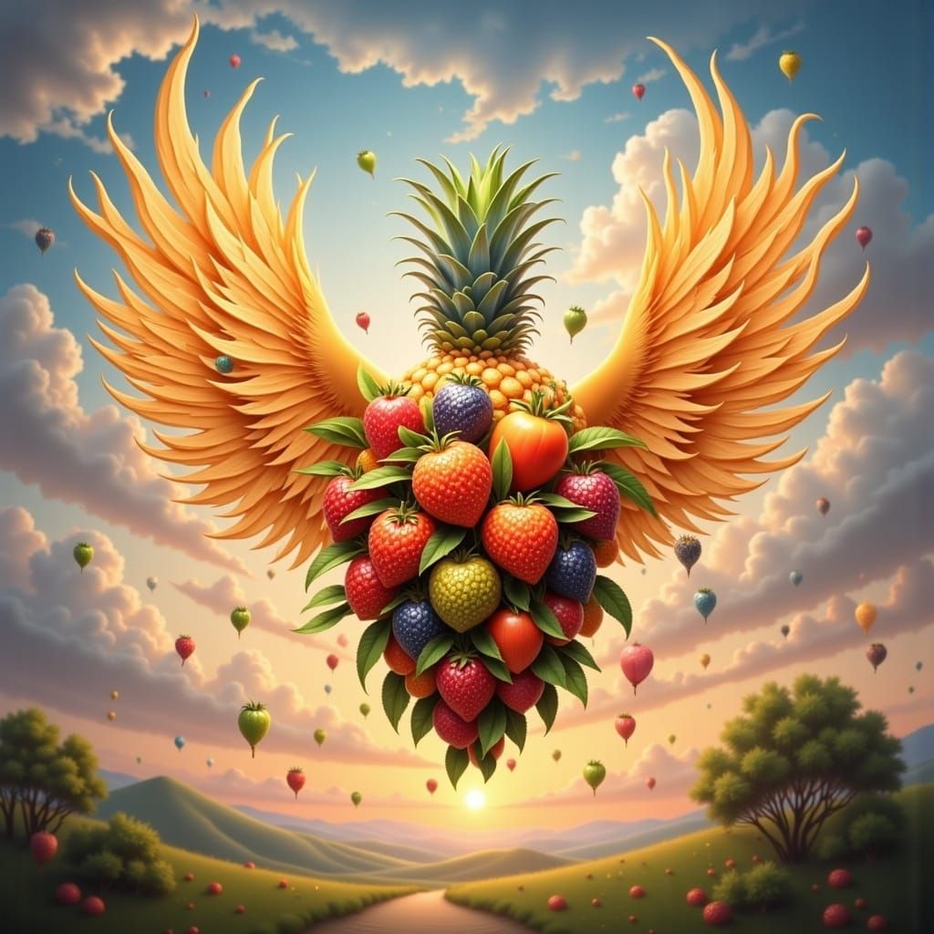 Fruit Takes Flight in Whimsical Scene