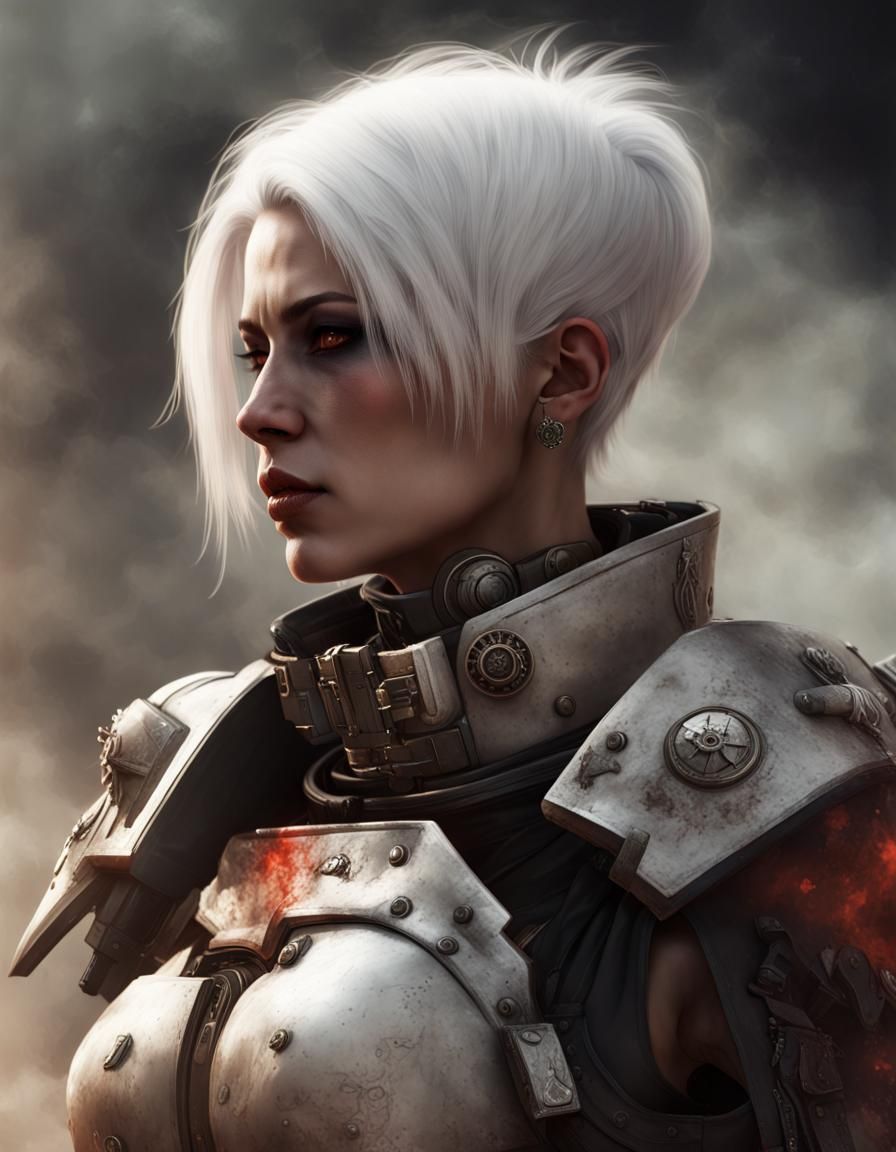 Adepta Sororitas Battle Sister Portrait in Sci-Fi Style