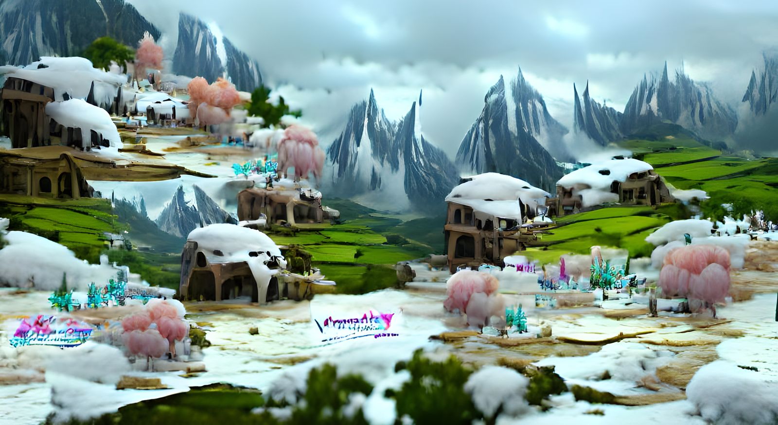 Snowy Villages in Hyperdetailed Mountain Ranges