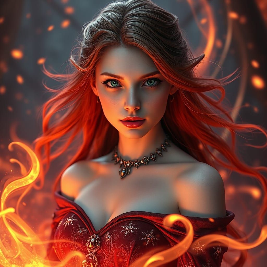 Enchantress Portrait with Dark Magic and Crystals