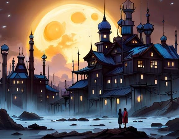 Romantic Moon Colony Under Starry Nebula Sky