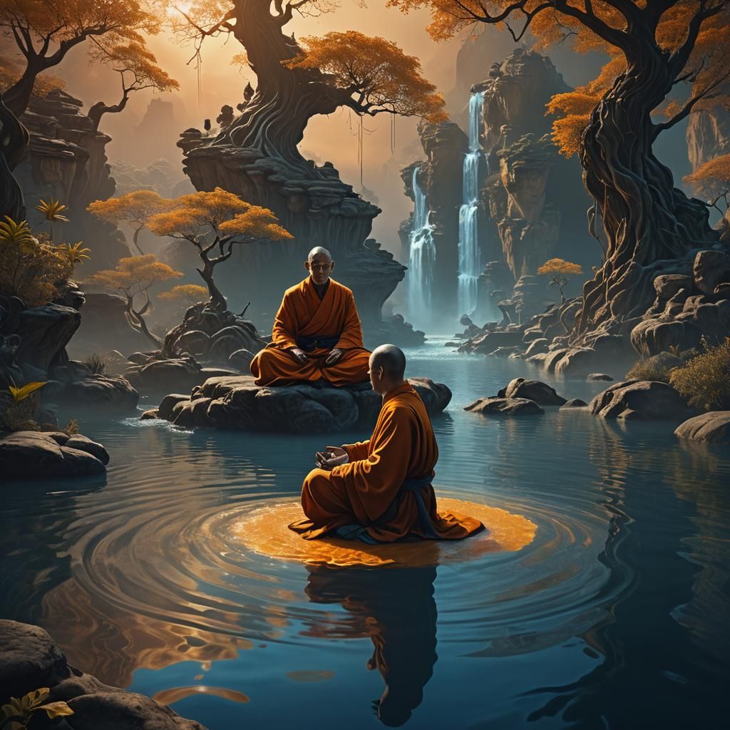 Monk Levitating in Psychedelic Matte Painting