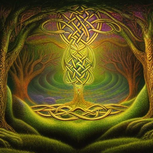 Druidic Fantasy with Celtic Knotwork in Astral Style