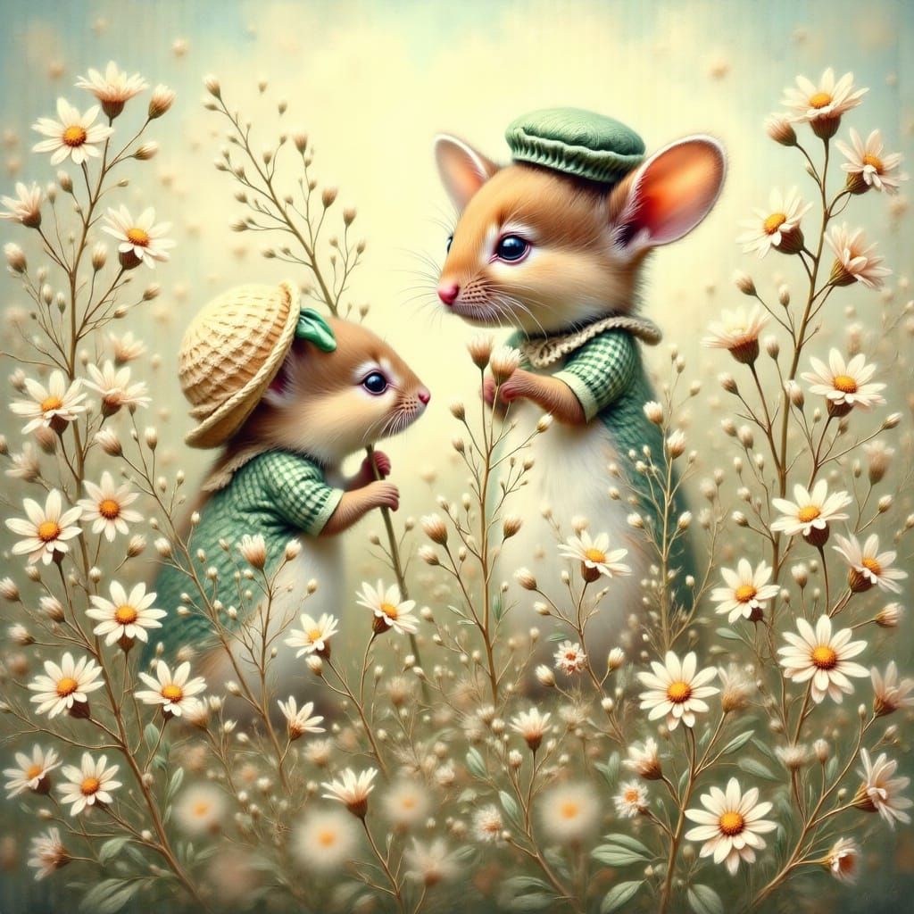 Whimsical Mouse in a Green and White Gingham Dress