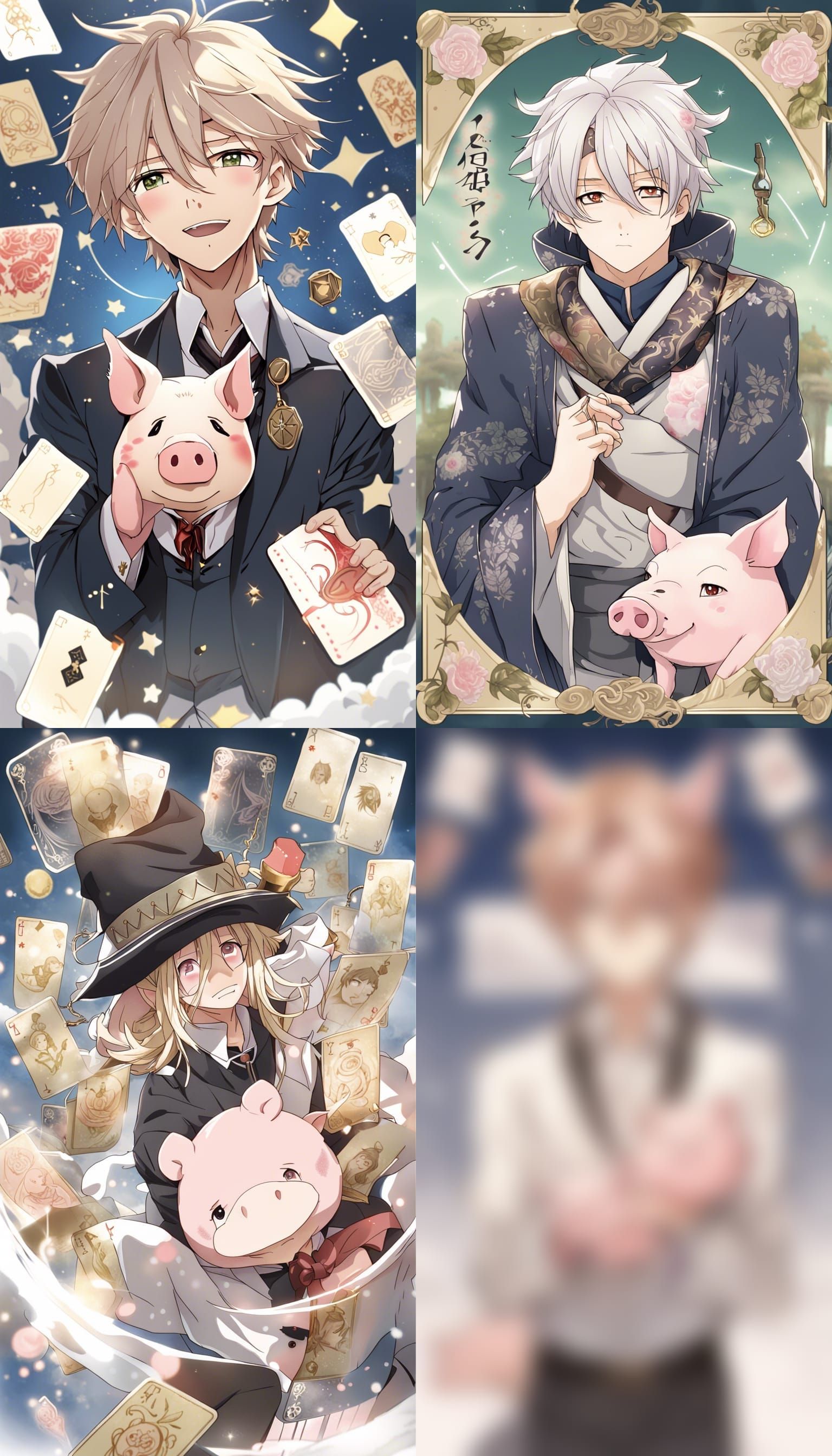 Gentle Pig with Tarot Cards in Anime Style